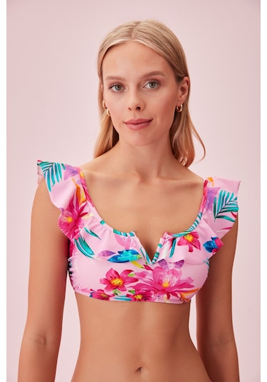 Suwen Volanlı Bralet Bikini Üst Sb24400p1317 Pembe Tropikal