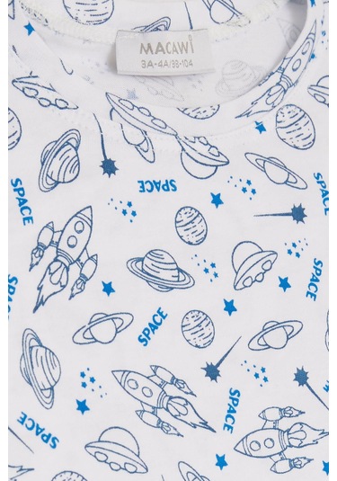 Macawı Erkek Çocuk Şortlu Takım Uzay Temalı 1.5-5 Yaş, Beyaz-beyaz Beyaz
