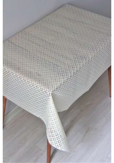 Pvc Şeffaf Kaplama Silinebilir Masa Örtüsü Çapraz Hasır Krem