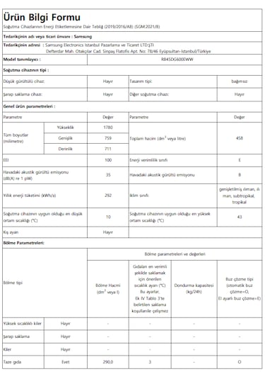 Samsung RB45DG600EWW 458 LT No-Frost Kombi Tipi Buzdolabı