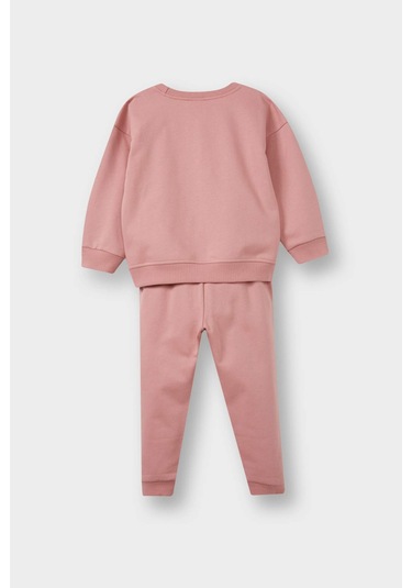Defacto Kız Bebek 2li Takım İçi Yumuşak Tüylü Baskılı Sweatshirt Eşofman Altı E8995a525aupn111 Pembe