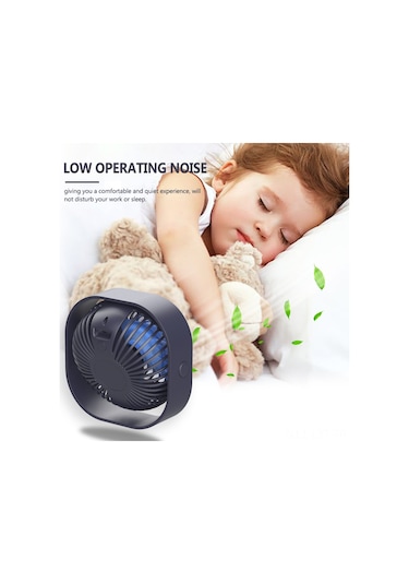 Youtek Usb Şarjlı Taşınabilir Masaüstü Fan - 3 Hız Ayarı, Sessiz Çalışma, Dahili Li-poly Batarya, Mavi