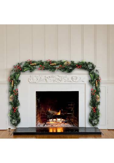 9 Ft Uzun Noel Çelenk Esnek Pvc Asılı Kolye Yapay Noel Yeşil Kırmızı