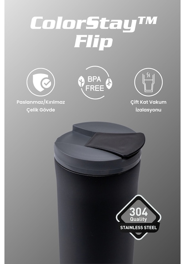 Cooker 400 Ml Paslanmaz Çelik Mug Kahve Çay Termosu Ckr2041 Siyah - 6 Saat Sıcak Soğuk - Kamp, Outdoor, Piknik, Ofis, Otel, Kafe, Okul, Seyahat Siyah