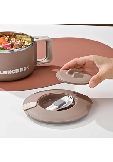 304 Paslanmaz Çelik Anında Erişte Ramen Kapaklı Kase Meyve Açık Gri