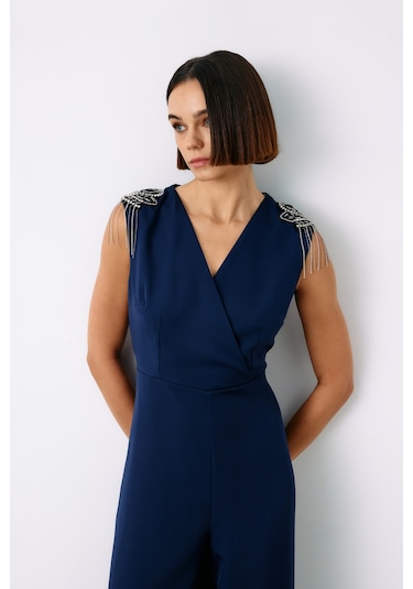 Sateen Aksesuar Detaylı Tulum - Lacivert-135222 Lacivert