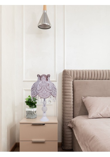 Fransız Dantel Abajur Vizon Koyu Renk Klasik Model Kahverengi