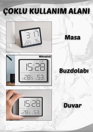 Dijital Oda Termometre Sıcaklık Ve Nem Ölçer Masa Saati Alarm Lcd Ekran Duvara Takılır Siyah