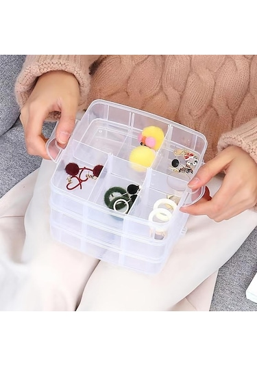 Pembe Şeffaf Ayarlanabilir İstiflenebilir Bölme Yuvası Plastik Saklama Kutusu, Oyunca Takı Aksesuarını Saklamak İçin Kutu 57086888