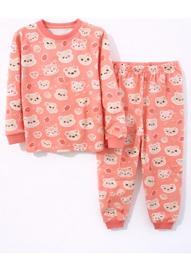 Ayı Ve Tilki Desenli Kız Çocuk Pijama Takımı Beyaz