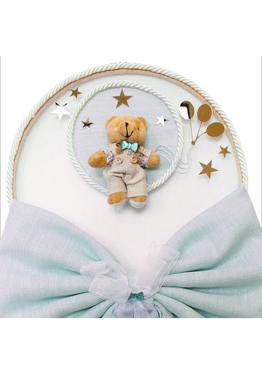 Kasnaklı Fiyonk Ve Ayıcıklı 30cm Kapı Süsü - Mavi