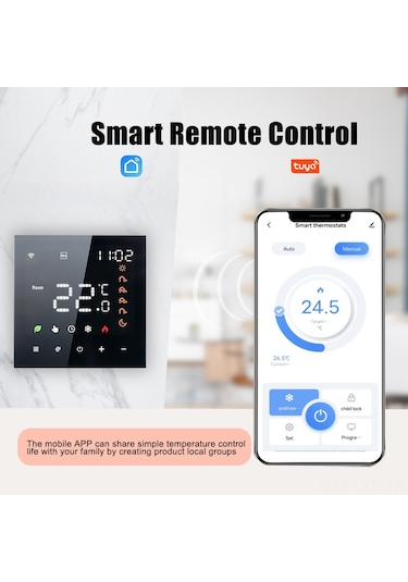 Ranyeek Siyah Akıllı 16a Wifi Termostat - Tuya App İle Programlanabilir, Ses Kontrollü Dokunmatik Ekranlı Klima Ve Zemin Isıtıcı Kontrol Cihazı