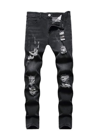 Delikler Slim Fit Yumuşak Nefes Alabilir Düğme Fermuar Kapatma Orta Bel Renk Eşleştirme Hip Hop Streetweed Siyah