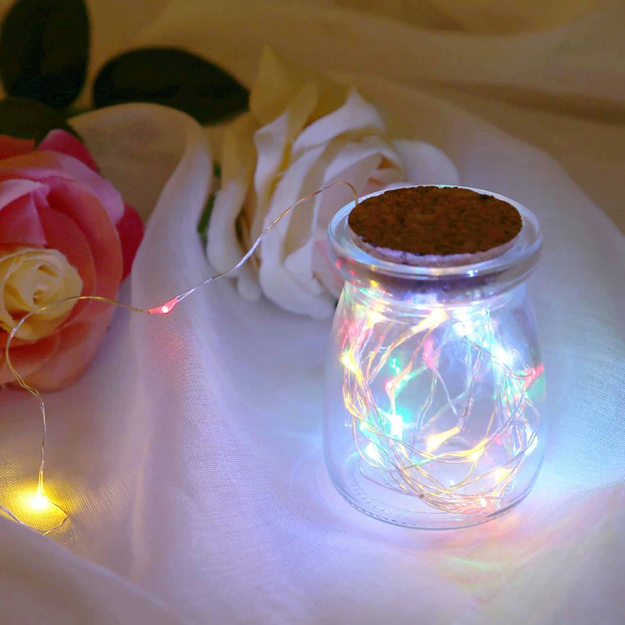 Fosenze Renkli Led Bakır Tel Işık Zinciri 2m - Dışarıdaki Dekorasyonlar İçin Su Geçirmez, Enerji Tasarruflu Pil Dahil Değil Renkli