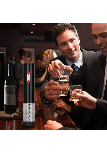 Didadodo Şarap Vakum Seti - Otomatik Açıcı, Folyo Kesici, Şişe Tıpası, Parti, Düğün, Bar - Siyah Siyah, Ergonomik Tasarım Siyah