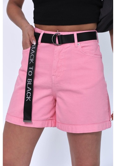 Duble Paça Pembe Kemerli Şort Pembe