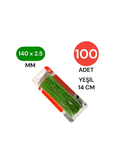 Tek-iş Plastik Kablo Bağı Klipsi Cırt Kelepçe 140 Mm X 2.5 Mm Yeşil 100 Adet
