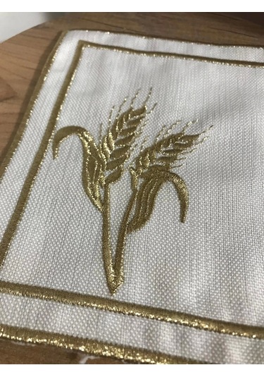 Nivemeshome Başak Nakışlı Gold Kare 6 Adet Keten Kokteyl Peçetesi Kahve Yanı Sunumluk Çok Renkli