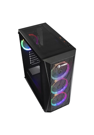 Zoko Melody 4x12 CM Auto Rainbow Fanlı Temper Cam Mesh Panel Gaming Bilgisayar Kasası