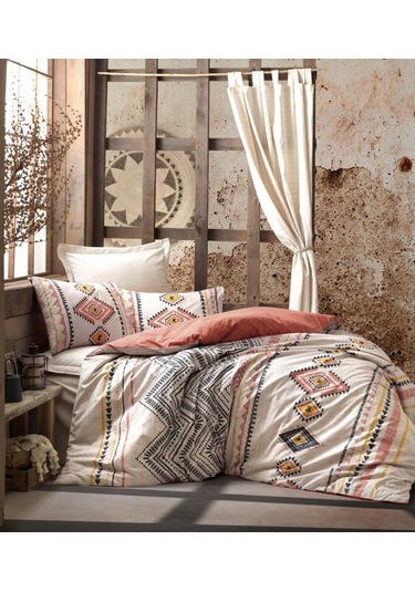 Etnich Nev Takımı Çift Kişilik Felix Kiremit Renkli