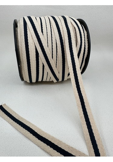 2 Cm Çizgili Dokuma Kolon Şerit-5 Metre Ekru/mavi