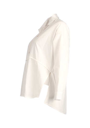 Ysatis Minimalist Oversize Uzun Kol Gömlek Yaka Kadın Gömlek Beyaz