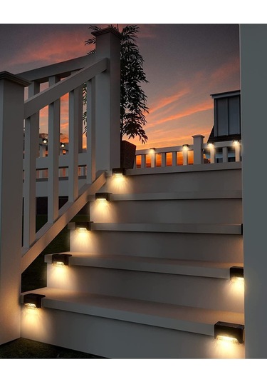 4 Adet L Solar Led Güneş Enerjili Su Geçirmez Köşebent Led Işık Merdiven Veranda Bahçe Aydınlatma Siyah