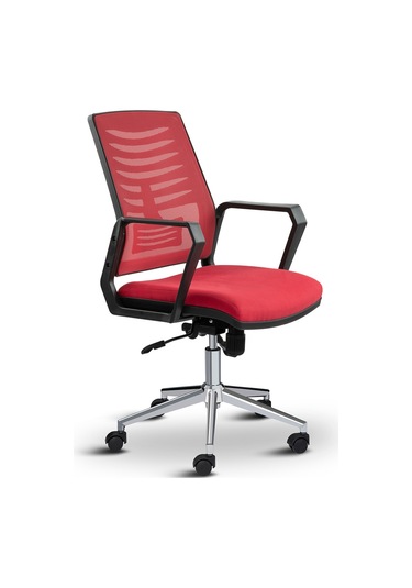 Asbir Mobilya Metis Metal Ayaklı Çalışma Koltuğu Ofis Sandalyesi Kırmızı