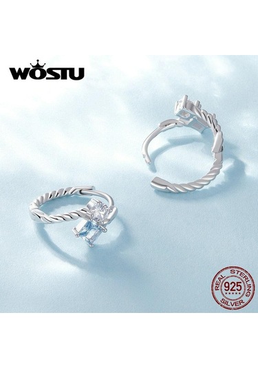 Wostu 925 Ayar Gümüş Narin Mavi Ve Beyaz Kübik Zirkonya Büküm Hoop Küpe Kadınlar İçin Takı Hediye