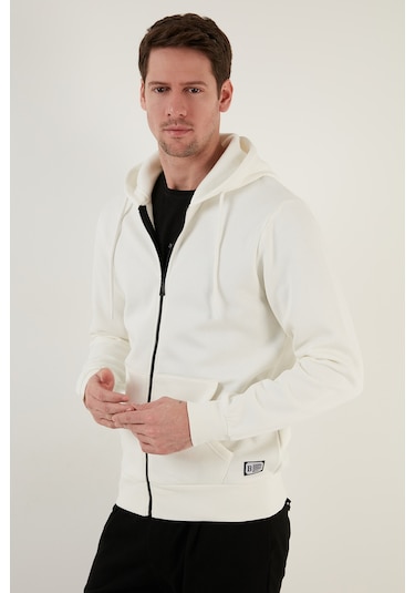 Buratti Regular Fit Kapüşonlu Fermuarlı Içi Tüylü Yumuşak Şardonlu Kışlık Erkek Sweat 5905340 Ekru
