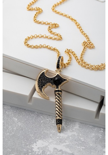 14 Ayar Altın Savaş Baltası Figürlü Erkek Kolyesi