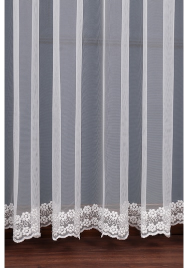 Grek Etek Nakış İşlemeli Papatya Desen Tül Perde