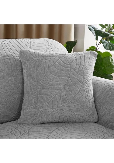 Açık Gri 45x45 Cm Su Geçirmez Yaprak Jakarlı Dekoratif Kare Atmak Yastık Örtüsü Yumuşak Minder Örtüsü Çekyat Sandalye Kapak Süslemeleri