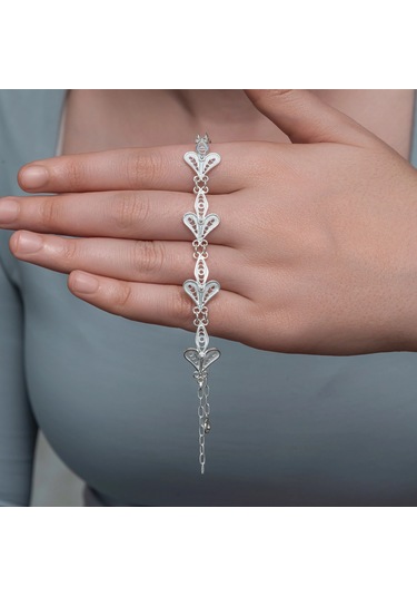 Gümüş Üç Yaprak Telkari Kadın Bileklik 925 Ayar