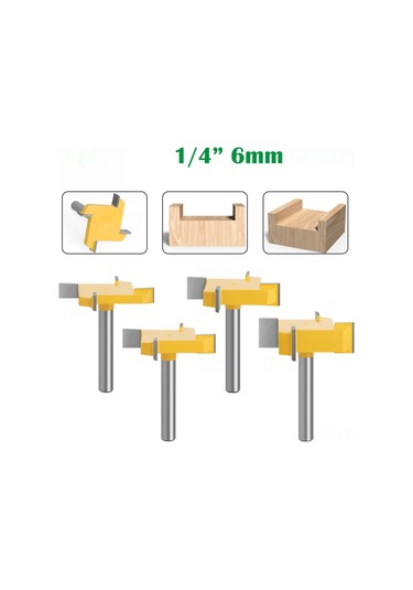 Shineyee Ahşap İşleme T-tipi Freze Ucu: 6mm Sap, 4 Lü Paket, Dört Kanatlı, Derin Kesim Ve Temizleme İşlemleri İçin Profesyonel Alet