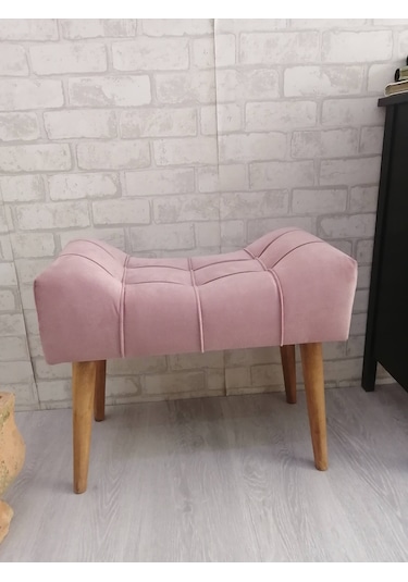 Pudra Rengi Puf Ahşap Ayak Çima Dikiş Spor Modern Tasarım