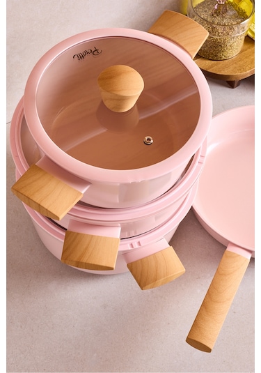 Danish Cook Pink İndüksiyon Tabanlı 7 Parça Tencere Seti Pembe