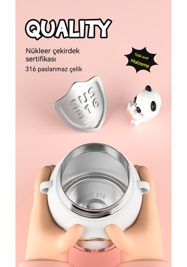 Sevimli Net Kırmızı Yüksek Değerli Karikatür Bebek 316 Paslanmaz Çelik Termos Bardak Tutacak Saman Bardak Büyük Kapasiteli Büyük Göbek Bardak Beyaz