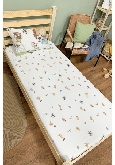 Organik Tek Kişilik Lastikli Çarşaf Seti - Şampiyon Minik Aslan Renkli