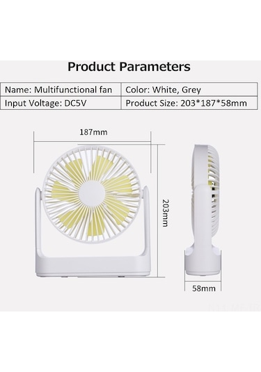 Didadodo 4 Kademeli Fan - 4000mah Pil, Sessiz Beyaz Şarjlı Masaüstü Fanı Taşınabilir Beyaz