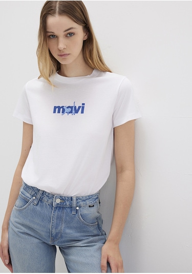 Mavi - Mavi Kedi Baskılı Beyaz Tişört 1613287-620 Beyaz