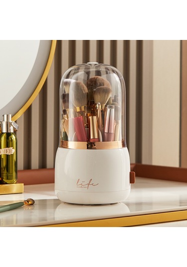 Yaozixa Beyaz Dönen Pudra Fırçası Kutusu - Evde Makyaj Malzemelerini Tozdan Koruyucu, Parlak Ve Konforlu Saklama Aleti Beyaz