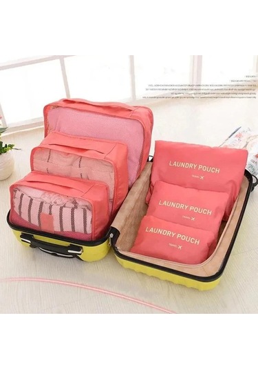 6 Adet/takım Seyahat Saklama Çantası Büyük Kapasiteli Su Geçirmez Bagaj Giyim İç Çamaşırı Saklama Çantası Fermuarlı Çanta Karpuz Kırmızısı