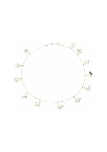 Nusret 925 Ayar Gümüş 12 Kelebekli Halhal, Beyaz - Beyaz Taş Gümüş