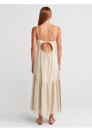 Dilvin 90575 Uzun Dekolte Denim Elbise-taş Taş