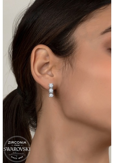 Union Swarovski Zirconia Kadın Üçtaş Gümüş Küpe