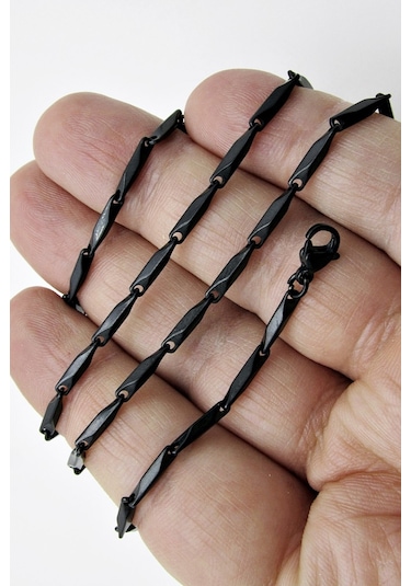 Siyah Üçgen Küp Ince Erkek Çelik Kolye Zincir Eck14 Beyaz