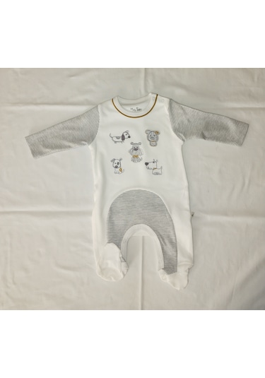 Egişbaby Hayvan Nakışlı Bebek Tulum Beyaz - Gri