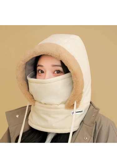 Kış Açık Hava Kayak Termal Yüz Maskesi Boyunluk Şapka Bej