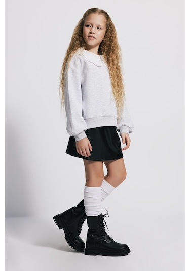 Kids Girl Deri Efektli Mini Siyah Etek Siyah